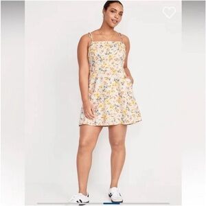 Fit & Flare Tie-Strap Linen-Blend Mini Dress- Small TALL